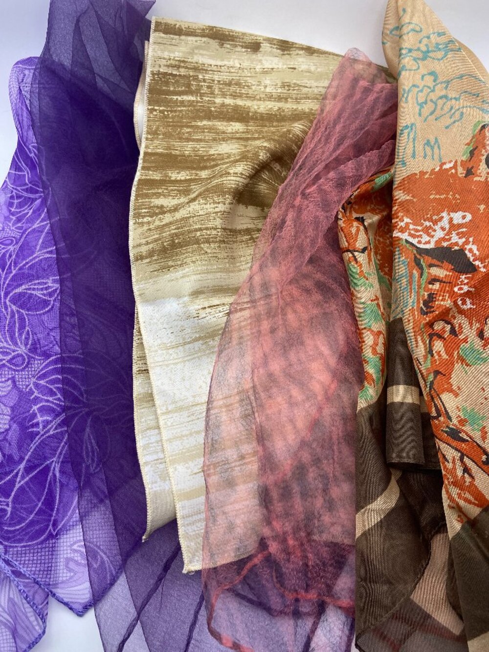 5 Vintage Scarves Lot#1 Different Sizes and Patterns 50"s to 80"s Some with Tags